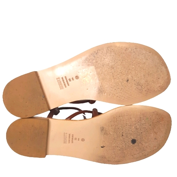 Schultz Leather Gladiator Strapy Sandal Flats Bukle Slip Brown Thong Flip Flop - Picture 8 of 9